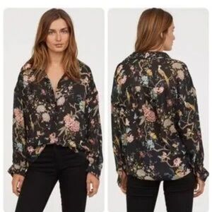 ZARA Women Floral Black Pullover Top